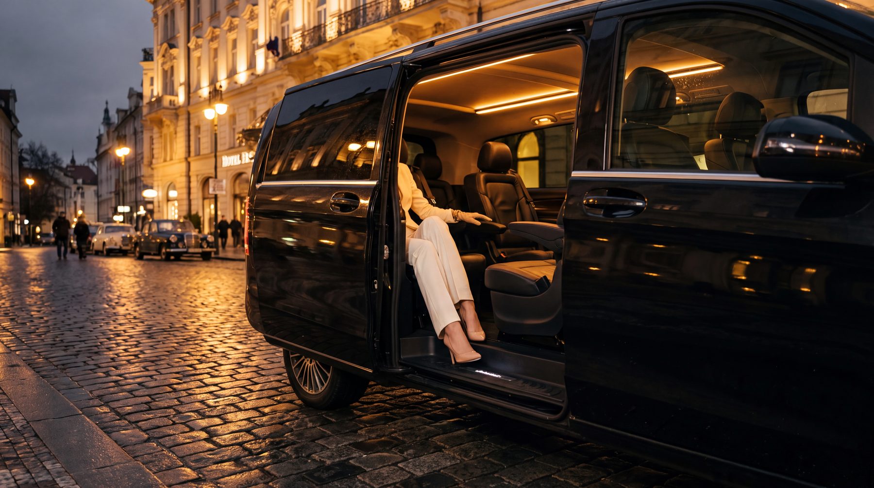 Cliente descendant d'une Mercedes Classe V AURUM, en toute discrétion